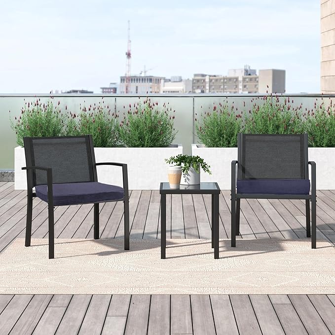 19"x 19"x 3" Patio Chair Cushions Set of 2, Waterproof Outdoor Chair Cushions, Patio Seat Cushion with Adjustable Ties, Blue