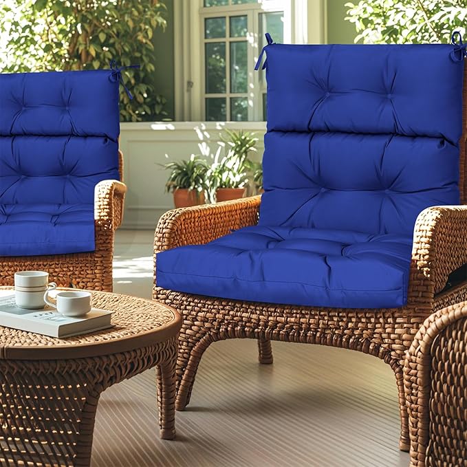 High Back Chair Cushions Set of 2, Adirondack Chair Cushion with Waterproof, Rocking Chair Cushion for Outdoor Patio, Garden Porch 45”x 22”x 4 (2, Blue B)
