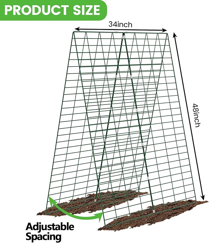 Foldable Cucumber Trellis, 48" L x 34" W A-Frame Trellis, Climbing Plants Support Raised Bed Trellis with Twist Ties & Plant Bags for Outdoor Yards Gardens