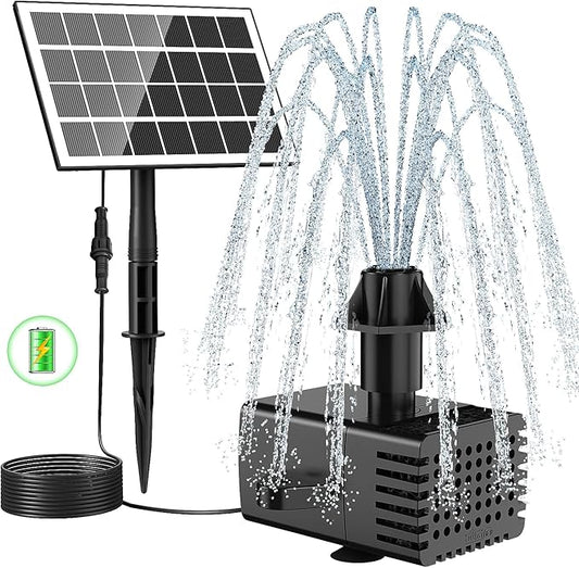 Solar Fountain Kit Works in Shade Glass,3.5W Solar Water Pump with 2000mAH Battery, Solar Bird Bath Fountain with Sucker and Stake for Garden, Outdoor, Water Feature-16.4ft Power Cord,7 Nozzles