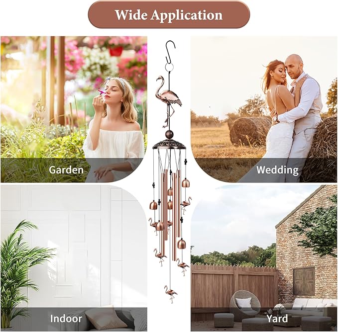 Flamingo Wind Chimes for Outside, Decorative Wind Chimes Flamingo Gifts for Women, Memorial Windchimes Outdoors with S Hook for Patio Garden Decor, Birthday Gifts for Mom Grandma
