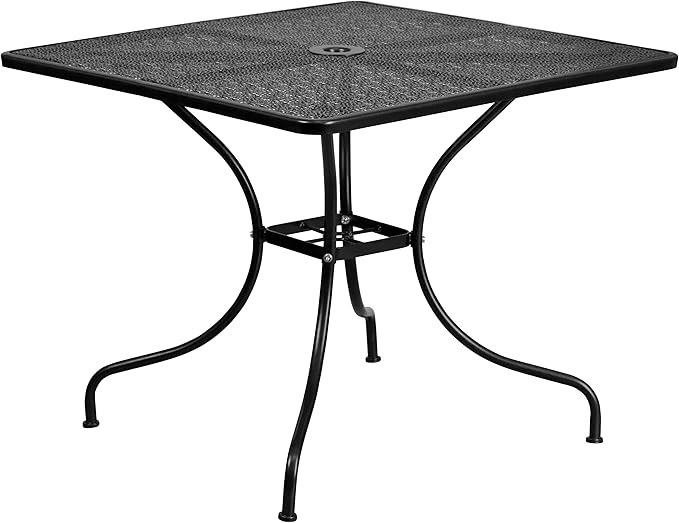 Flash Furniture Oia 5-Piece Commercial Grade Steel Patio Table and Chairs Set, Outdoor Dining Set with Square Table and 4 Round Back Chairs, Black