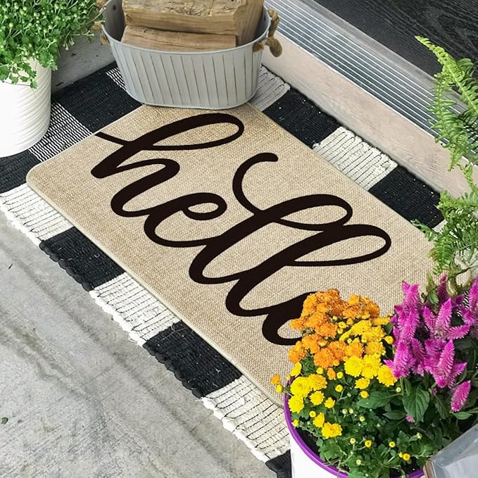 Artoid Mode Beige Hello Summer Doormat, Spring Home Decor Low-Profile Switch Rug Door Mat Floor Mat for Indoor Outdoor 17x29 Inch