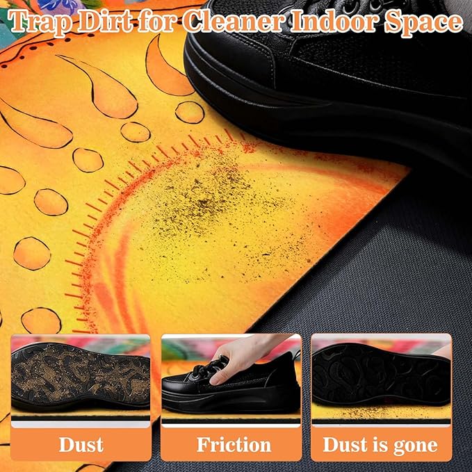 Likiyol Sun Door Mat Outside Entrance, Inspirational Quotes Welcome Mat Half Circle Front Door Mats, Colorful Floral Non Slip Boho Doormat Outdoor Indoor Entrance, Low Profile, Absorbent, 24" x 36"