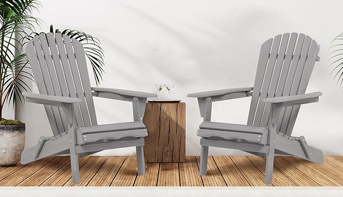 Wooden Folding Adirondack Chair Set of 6, Pre-Assembled BackRest Wood Lounge Chair for Outdoor Patio Garden Lawn Backyard Deck Pool Beach Firepit