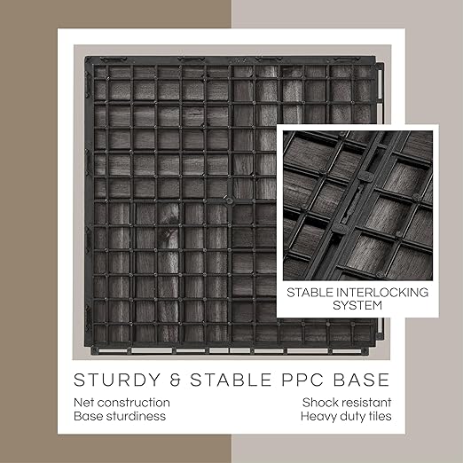 10 Pcs Deck Tiles, Patio Flooring - Outdoor Waterproof Acacia Wood Tiles for All Weather Use - Balcony, Backyard, Indoor & Outdoor (Black Crossed Pattern, 10 Square Ft)