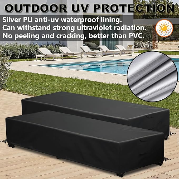 Waterproof Patio Lounge Chair Cover 4 Pack Outdoor Chaise Lounge Covers 600D Weather Resistant Material, UV Protection, Windproof Design Outside Furniture Covers 80" x 28" x 14" H,Black