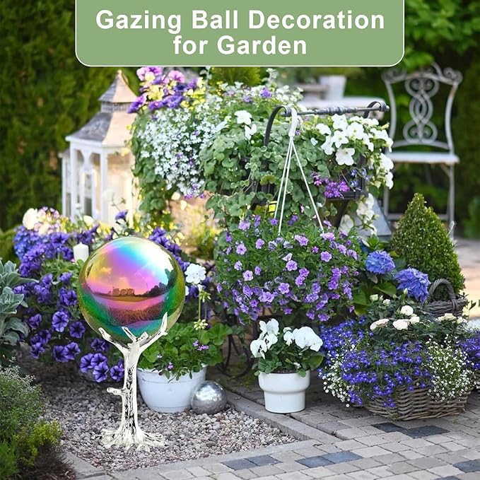 Nerien 6 Inch Gazing Ball, Stainless Steel Garden Mirror Globe, Polished Ornament Sphere, Hollow Floating Reflective Hemisphere, Home Outdoor Pond Housewarming Swimming Pool Decoration Gift, Rainbow