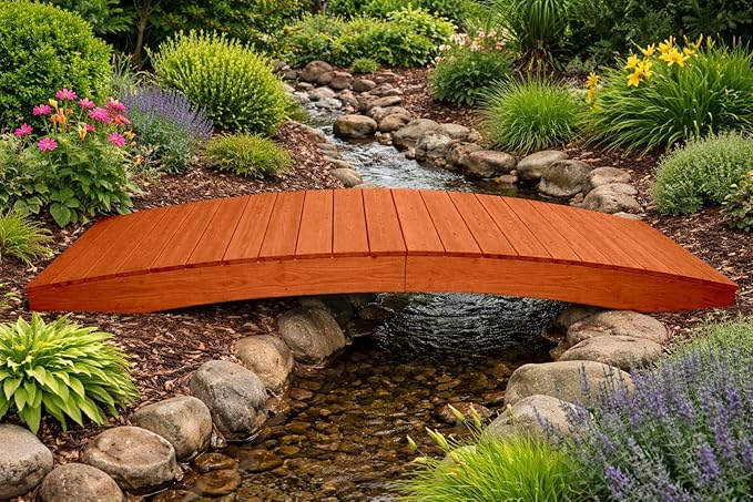 10 FT CEDAR Amish Made Pinewood Heavy Duty Garden Bridge for Walkway, Backyard Pond & Landscaping, Outdoor Wooden Footbridge for Koi Pond, Japanese Style Decorative Bridge, Made in USA
