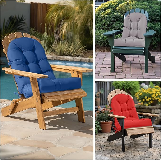 Adirondack Chair Cushion Tufted Waterproof Outdoor Rocking Chair Cushions with Ties Anti-Slip High Back Patio Chair Cushions for Patio Furniture Cushions