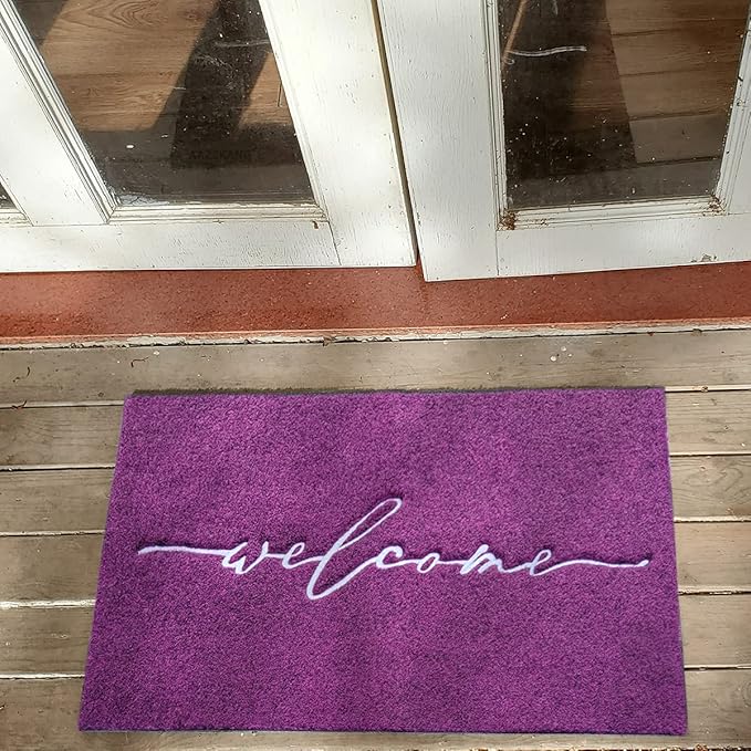 AAZZKANG Purple Outdoor Mat Front Door Entrance Indoor Welcome Doormat Large 24"x36" Anti Slip Rubber Door Mat,Trap Dirt Easy to Clean