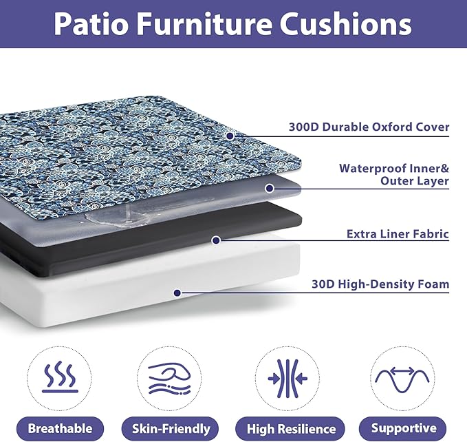 Outdoor Chair Cushions Set of 4,Waterproof Outdoor Seat Cushions for Patio Furniture,Patio Chair Cushion with Handle and Ties, Out Door Chair Pads,18.5" x 16" x 3", Green Paisley