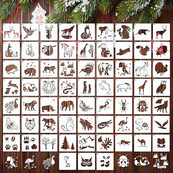 Marspark 66 Pcs Spring Easter Small Stencils for Crafts Reusable 3 Inch Stencils for Painting on Wood DIY Craft Paint Template for Wall Home Decor Card Rock Canvas Drawing Holiday (Animal)