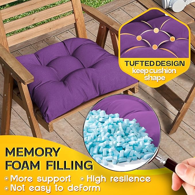 MAGIC ELEPHANT Outdoor Chair Cushions Set of 2, Memory Foam Seat Cushion Pads for Wicker Chair and Patio Furniture, 19 x 19 Inches (Purple)
