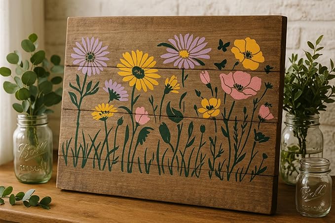 Large Wildflower Stencil for Painting (15x12 Inches) - Stencils for Crafts Reusable for Wood, Canvas, Paper & Fabric - Flower Stencils for Painting on Walls & Floors - Large Pattern Stencil