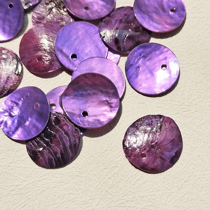 Firstmeet Shell Beads 150pcs Natural 15mm Flat Round Mussel Shell Coin Drop Charm Beads with Iridescent Back for Handcraft Jewelry Making(DIY-1023-Purple-15)