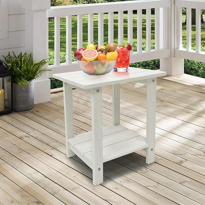 Outdoor Side Table, Weather Resistant Double Small Adirondack Side Table, Outdoor Indoor End Table for Chair, 17" Patio Table for Pool, Deck and Porch, Black (Item2, White)
