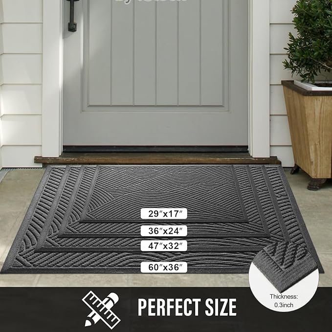 Sturdy Front Door Mat, Absorbent Muddy Dirt Resist Welcome Door Mats Outdoor Indoor, Stain and Fade Resistant, Non-Slip Backing Entry Mat Low Profile Doormat for Entryway, 47×32, Grey