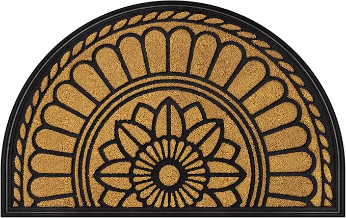 Mibao Half Round Door Mat, Non-Slip Welcome Entrance Way Mat, Durable Rubber Mats, Low-Profile Heavy Duty Doormat, Circle Mats for Garage, Patio, High Traffic Areas, 23.5" x 35.5", Yellow