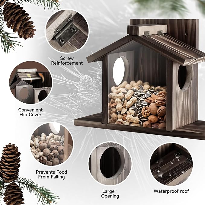 Gnodary Squirrel Feeders for Outside, Durable Squirrel House for Outdoor - Chipmunk Feeder, Squirrel Food for Backyard Squirrels Hold Corn, Corn Cob, Peanuts (Walnut Brown)
