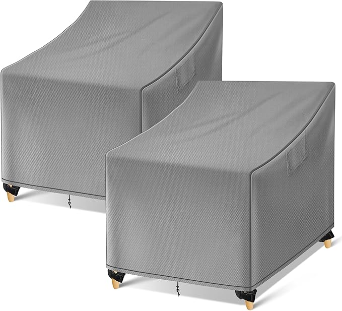 WLEAFJ Outdoor Chair Covers Waterproof, Gray Lawn Patio Furniture Covers, Heavy Duty Wicker Garden Sofa Chair Cover, 2 Pack - 30" W x 37" D x 31" H