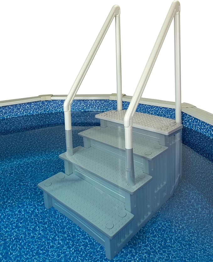 Aqua Select Anti-Slip in-Pool Steps | Pearl White/Cloud Gray Steps | for Above Ground Swimming Pools | Can Mount to Decks 48" to 54" H | Safety Stairs Capacity Up to 350 lbs