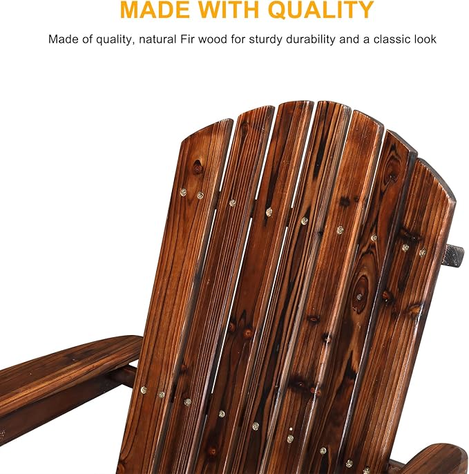 Outvita Folding Adirondack Chair Set of 2, 350LBS Solid Wood Garden Chair Weather Resistant, Outdoor Wooden Accent Furniture Fire Pit Lounge Chairs for Garden, Yard, Patio, Lawn, Carbonized