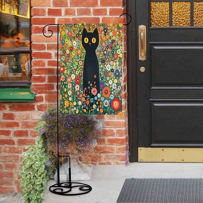 Small Garden Flag Cute Black Cat Spring Summer Garden Flags 12x18 Double Sided for Outside Black Cat Flag Home Decorative Holiday Farmhouse Seasonal for Yard