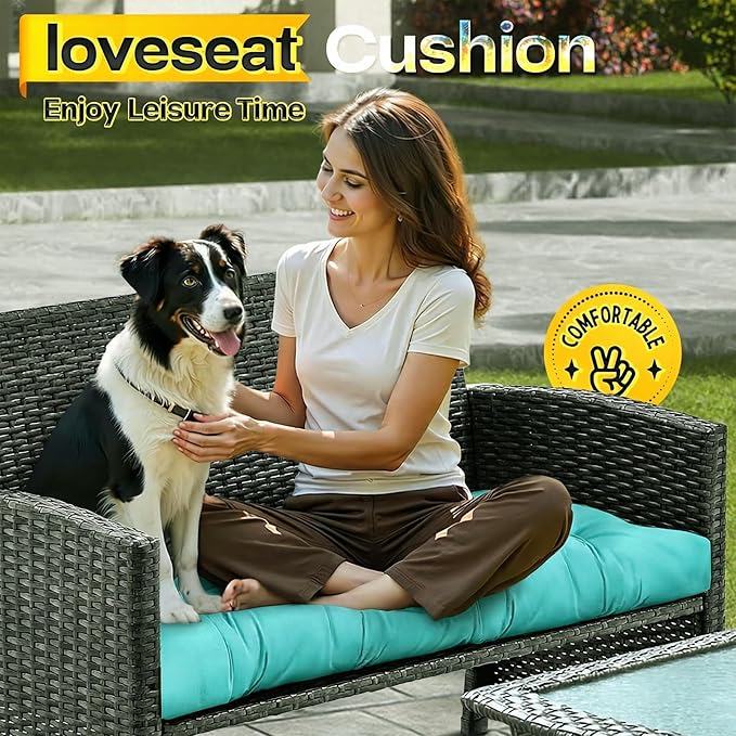 MAGIC ELEPHANT Outdoor Bench Cushion, Memory Foam Loveseat Cushion for Patio Furniture Wicker Chair, Settee Porch Swing Seat Cushion, 44 x 19 Inches (Turquoise)