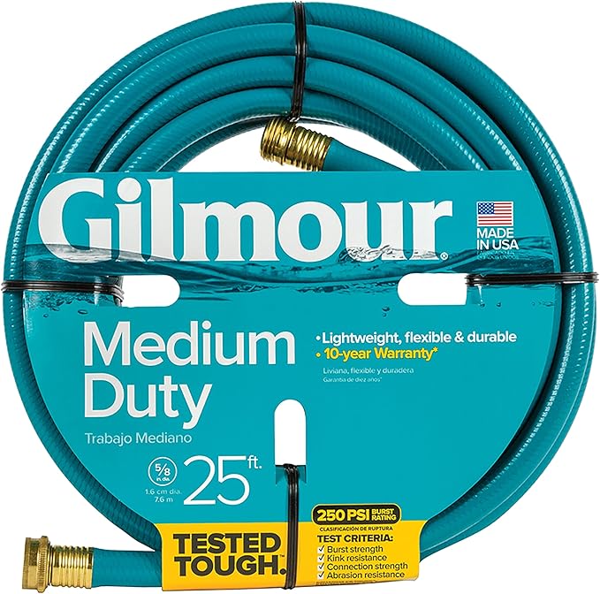 Gilmour Medium Duty 5/8" x 25' Garden Hose, Flexible and Kink Resistant Outdoor Hose, Blue
