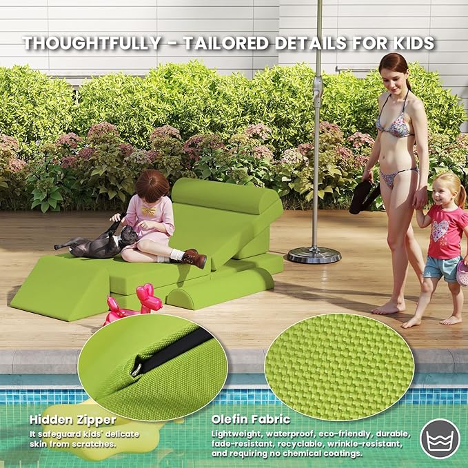 jela Kids Couch, Waterproof Kids Modular Sofa for Outdoor & Indoor, UV Resistant Child Sectional Sofa, Foam Play Couch Playhouse Play Set for Children Adults(Grass Green)