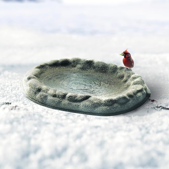 Farm Innovators Heated Bird Bath, Four Seasons Outdoor Decor Shallow Bath Tray for Birds - Backyard & Garden Birdbath with Sand Coated Design