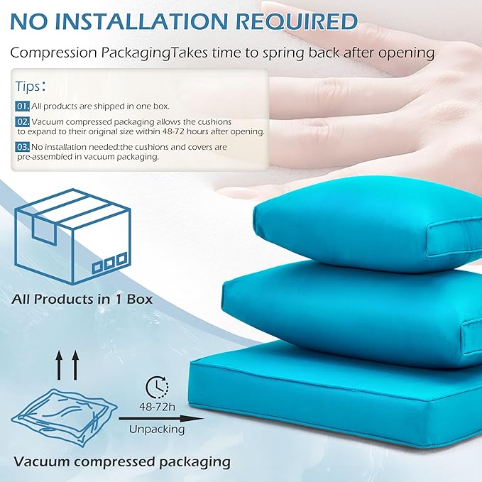 HOMREST Outdoor Replacement Cushions for Patio Furniture,Water-Repellent Sofa Cushion for 6-Seat Rattan Wicker Sectional Patio Conversation Sets,14-Piece Cushions Set for Outdoor Couch（Lake Blue）