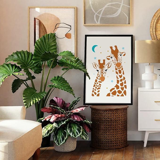 FINGERINSPIRE Giraffe Stencil 11.7x8.3 inch Two Giraffe Drawing Painting Stencils Plastic Zoo Animals Stencils Reusable Moon Star DIY Home Decor Stencil for Painting on Wood Floor Wall Window