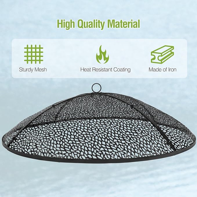 REDCAMP 36Inch Fire Pit Spark Screen, Collapsible Fire Pit Screen Round with Handle, Heavy Duty Iron Fire Pit Cover Mesh Round Replacement Firepit Screens Easy Opening for Outdoor Patio Backyard