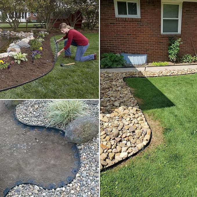 Landscape Edging 49FT,Garden Edging Borders Black [Extra Tall 4IN High] with 75pcs Plastic Stakes, Lawn Edging Flexible DIY Fence for Landscaping,Flower Bed,Grass,Gravel,Tree Surrounding
