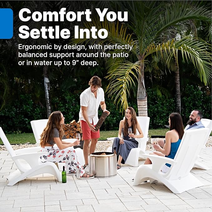 Step2 Vero Adirondack Chair, Stylish Poolside Lounger, Fade-Resistant, Waterproof Patio Furniture for Sun Shelf, Use in Pools up to 9-Inches of Water, Weighted, White