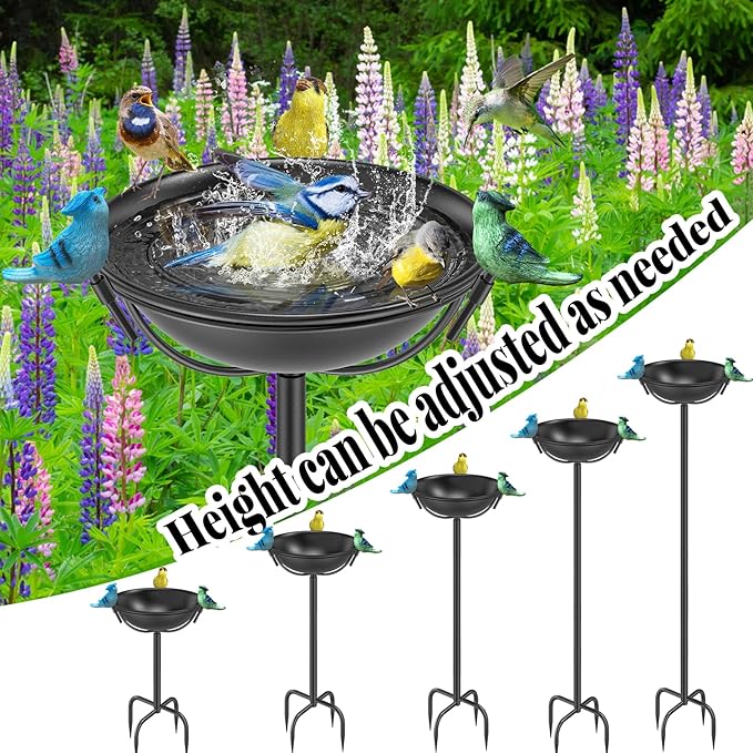 Outdoor 55In Metal Bird Bath for Outside, Cast Iron Tall Birdfeeder Birdbaths Bowl with 3 Resin Bird Statue Decorative, Bird Feeders for Outdoor Yard Lawn Patio Decor Black