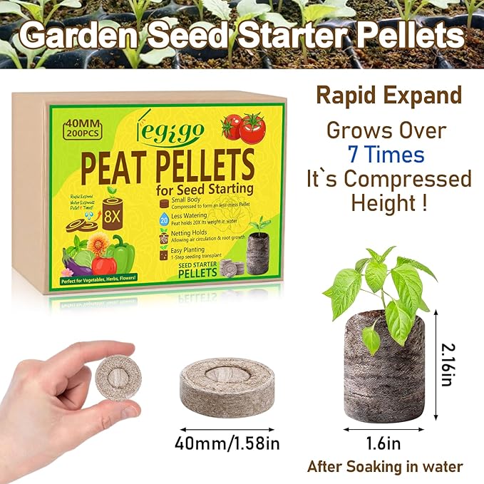 Legigo 200 Pcs 40mm Seed Starter Peat Pellets Pods for Seedlings- Compressed Seed Starting Pellets Seed Starter Pods Plugs Soil Peat Pods for Starting Seeds, Garden Planting Herb Flower Vegetables