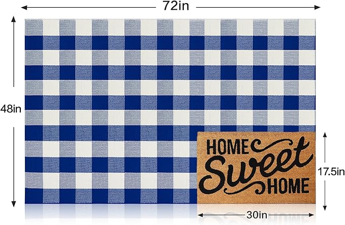 MUBIN Cotton Buffalo Plaid Rug, 4'x 6' Blue and White Outdoor Rug Front Door Decorative Mat, Hand-Woven Foldable Rug for Layered Door Mats Washable Carpet for Front Porch, Entryway, Farmhouse