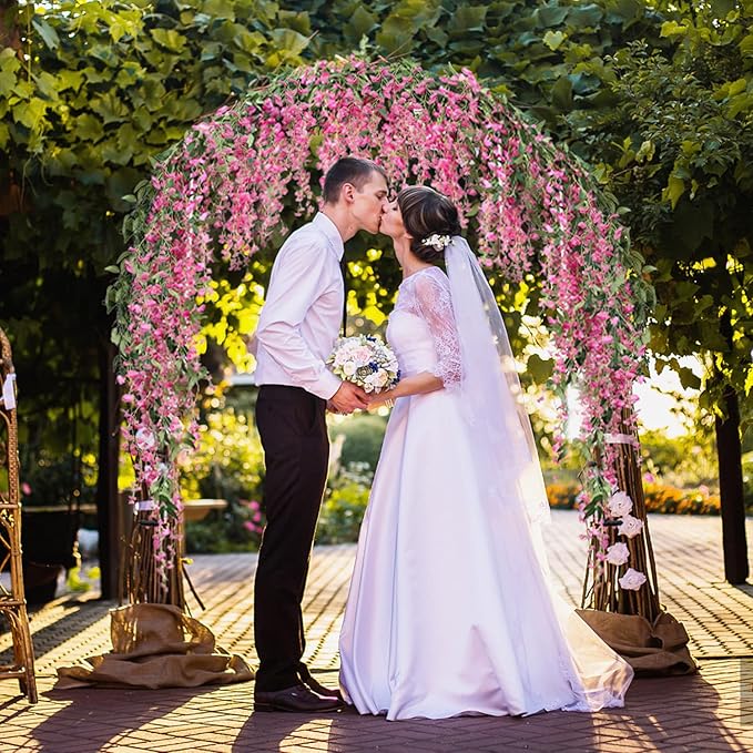 JUSTOYOU 3PCS 7FT 12 Stem Artificial Wisteria Vine Garland Fake Flower Wisteria Garlands for Outdoor Indoor Wedding Wall Badroom Decoration(Fuchsia)