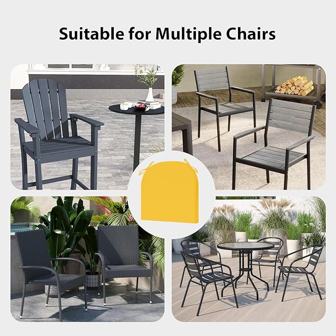 Outdoor Chair Cushions Set of 4, 17 x 16 Inch Patio Chair Cushions for Outdoor Furniture, Water Resistant, Non-Slip Ties (Yellow)