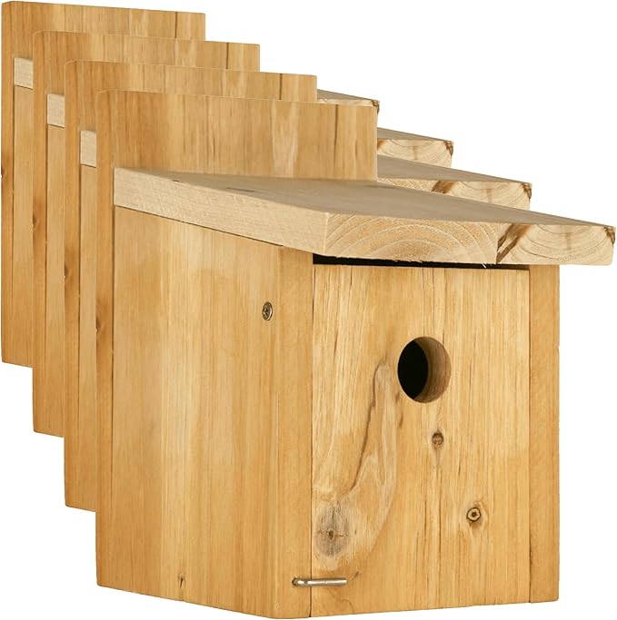 Nature's Way Cedar Box Wren House with Clean-Out Door, Wild Bird House and Outdoor Décor, Brown (Pack of 4)