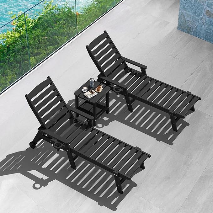 SERWALL Double Adirondack Side Set of 2, Table Rectangular End Table, Black