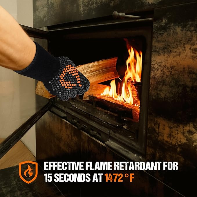 Onlyfire BBQ Gloves 1472°F Heat Resistant Grill Gloves Fireproof Oven Gloves for Cooking, Grilling, Barbecue, Smoker, Baking, Frying, Black