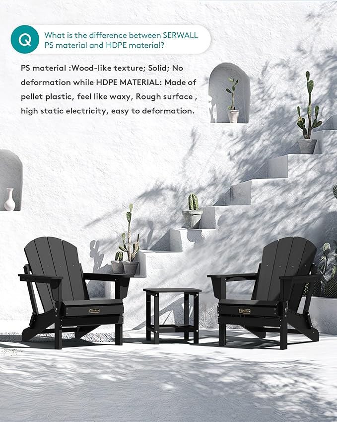 SERWALL Folding Adirondack Chairs Patio Chairs Lawn Chair Set of 8 Outdoor Adirondack Chair Weather Resistant for Patio Deck Garden, Backyard Deck, Fire Pit - Black