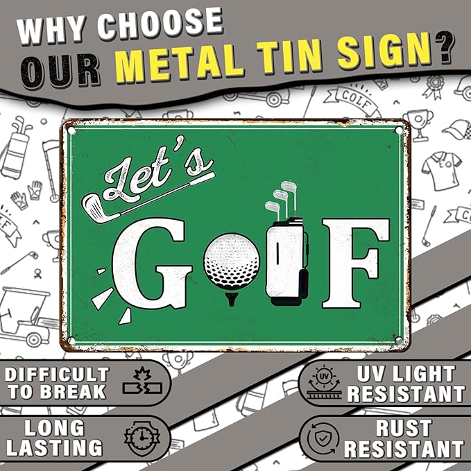 Let's Golf Funny Golf Ball Metal Tin Sign Wall Decor for Golf Country Club Cave Bar 8x12 Inch
