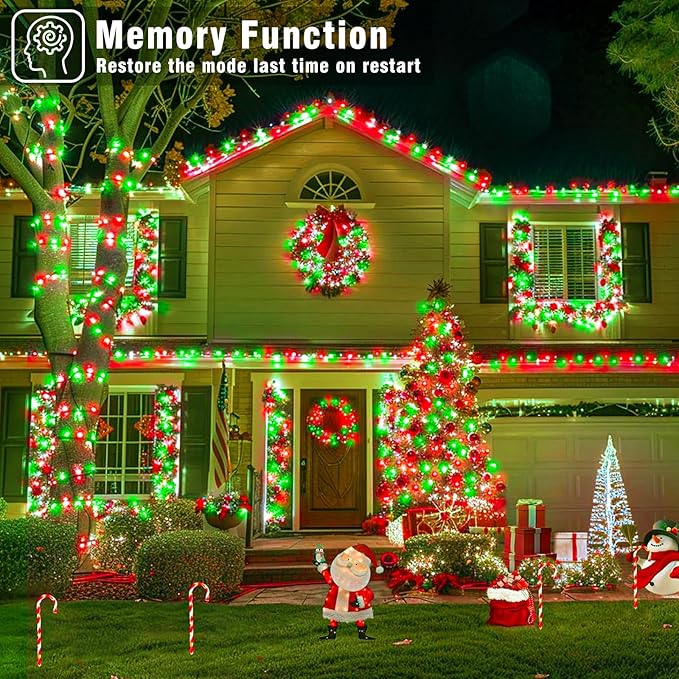 66FT 200 LED Christmas Lights Outdoor, Plug in Christmas String Lights Indoor, Waterproof & 8 Modes & Timer Function, Connectable Twinkle Fairy Lights for Home Patio Tree Decor, Red and Green