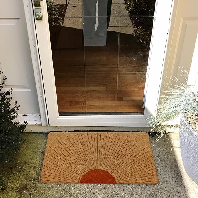 Nogrit Retro Boho Coir Neutral Sun Sunrise Sunset Mid Century Modern Soft Rugs Anti-Slip Door Mat 17x30 Non-Slip Coir Doormat for Doormat Indoor Entrance Door Mat Entryway Indoor Entrance