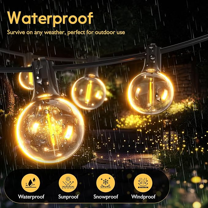 G40 Globe String Lights 60ft LED Shatterproof Hanging Patio Lights, 20+2 Bulbs, Waterproof Connectable for Indoor Outdoor Decor Garden Camping Backyard Valentine's Day Gifts for Men Him Hubby